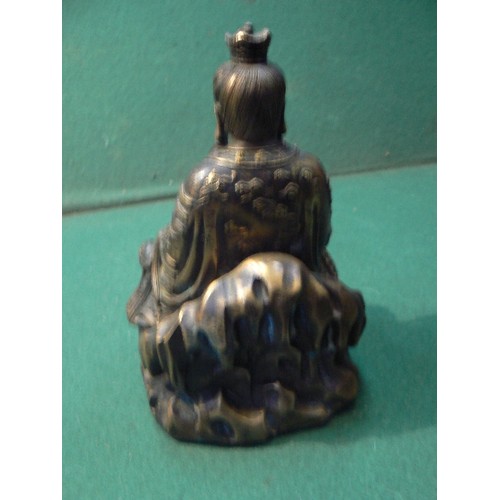 218 - A well cast patinated brass or bronze figure of a Taoist God, Tai Shang Lao Jun - 17cm h.