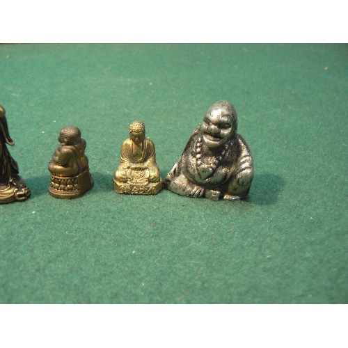 6 - 6 miniature cast brass or bronze figures of Buddha in different poses. The largest 4cm