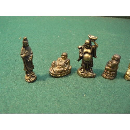 6 - 6 miniature cast brass or bronze figures of Buddha in different poses. The largest 4cm