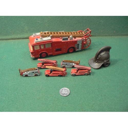 217 - Vintage Fire Service collectors items including a Dinky E.R.F Fire tender, 3 matchbox Lesney diecast... 