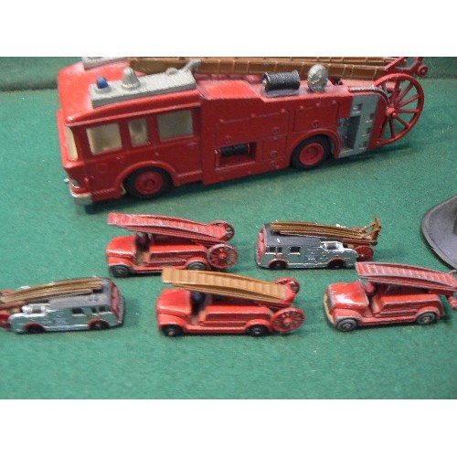 217 - Vintage Fire Service collectors items including a Dinky E.R.F Fire tender, 3 matchbox Lesney diecast... 