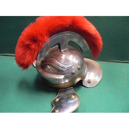 207B - Good quality steel replica of a Roman Centurion Helmet with red plume.