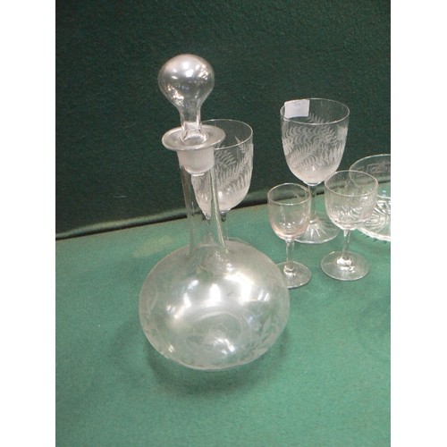 100 - Selection of 19th Century & later glass including an etched decanter, a pair of large goblets etched... 