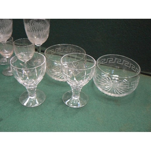 100 - Selection of 19th Century & later glass including an etched decanter, a pair of large goblets etched... 