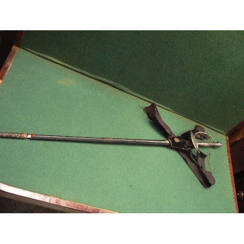 201 - A fine vintage English cut steel small sword with triangular blade. 102 cm long in the scabbard. Lea... 