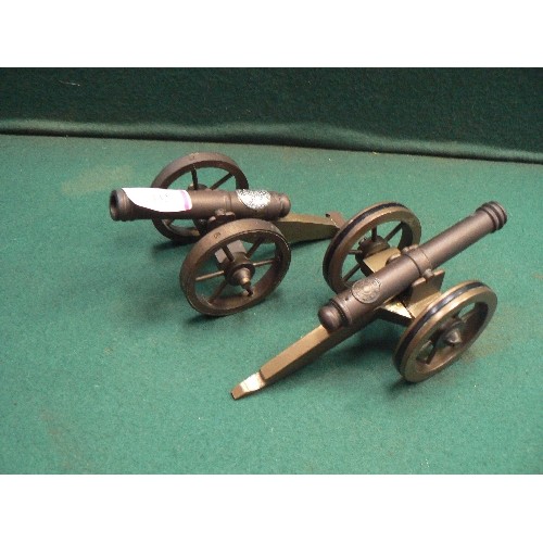 132 - Two precision made brass field artillery cannons, one with applied silver plaque