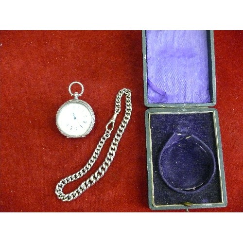 28A - An antique continental silver pocket watch, the enamel dial with gilt decoration, together with a si... 