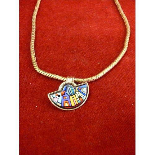 58 - Contemporary gold plated and enamel pendant necklace in the Art Deco style by designer Frey Wille