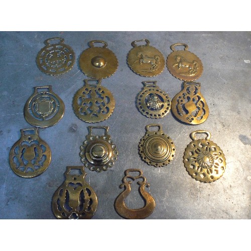 355 - 14 X Antique brasses, mostly 19th Century, including rosette types, stamped and cast.