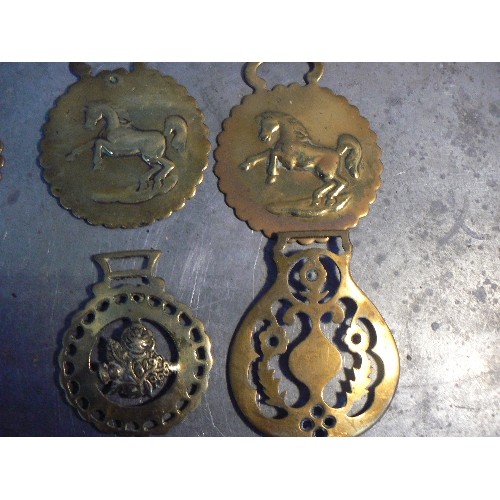 355 - 14 X Antique brasses, mostly 19th Century, including rosette types, stamped and cast.