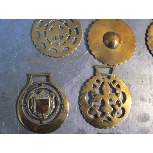 355 - 14 X Antique brasses, mostly 19th Century, including rosette types, stamped and cast.