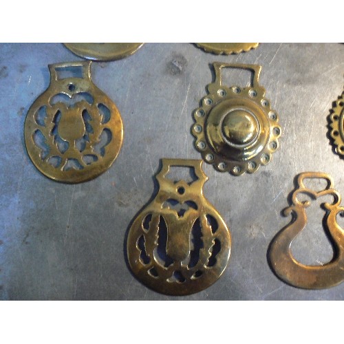 355 - 14 X Antique brasses, mostly 19th Century, including rosette types, stamped and cast.