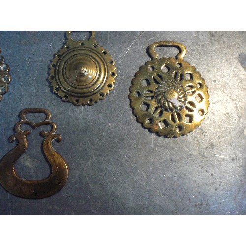 355 - 14 X Antique brasses, mostly 19th Century, including rosette types, stamped and cast.