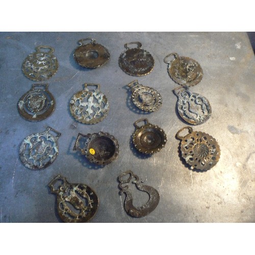 355 - 14 X Antique brasses, mostly 19th Century, including rosette types, stamped and cast.