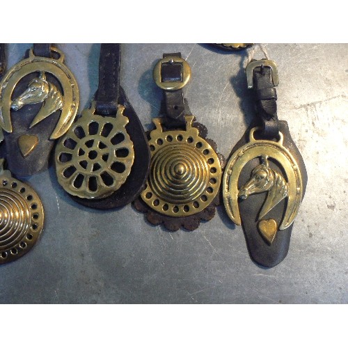 356 - 13 X single and double face piece straps with late 19th & 20th Century horse brasses.