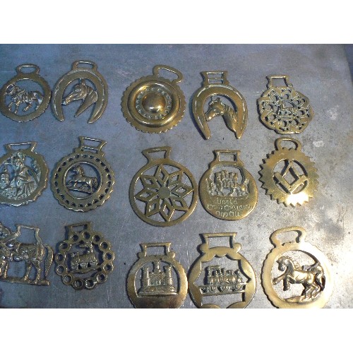 358 - Crate of over 60 single horse brasses, cast and stamped, some 19th Century.