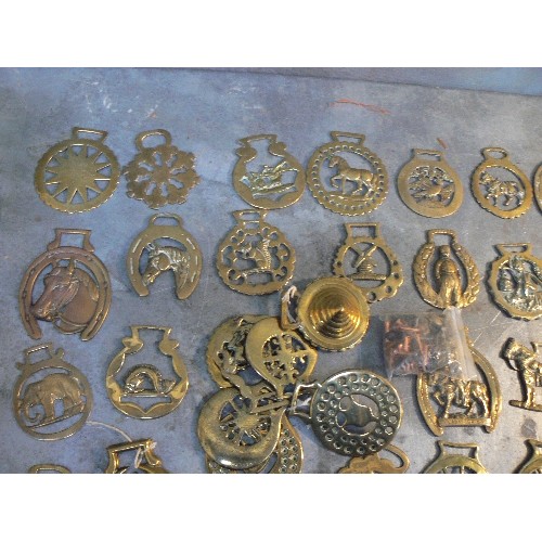 358 - Crate of over 60 single horse brasses, cast and stamped, some 19th Century.