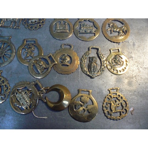 358 - Crate of over 60 single horse brasses, cast and stamped, some 19th Century.