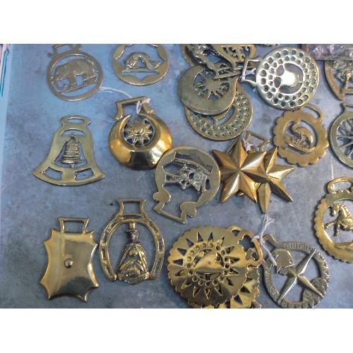 358 - Crate of over 60 single horse brasses, cast and stamped, some 19th Century.