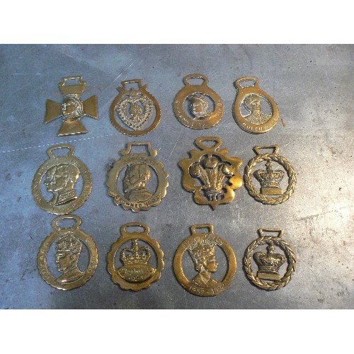 367 - 12 royal themed horse brasses including 3 of Queen Victoria, Edward VII,  Edward VIII, George VI & E... 