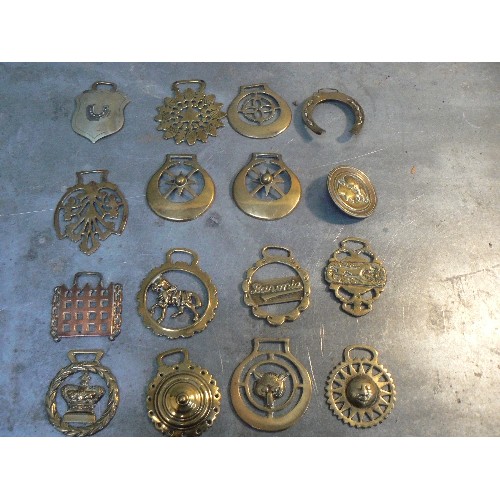 368 - A collection of 16 more uncommon type antique horse brasses including an early tiger amongst foliage... 