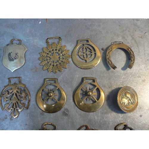 368 - A collection of 16 more uncommon type antique horse brasses including an early tiger amongst foliage... 