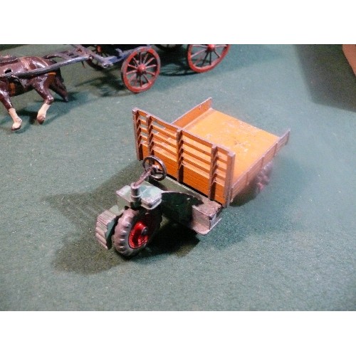 246A - A pre war Britains lead farm wagon & horse and a John Hill horse and Tumbrel cart. Dinky Motocart