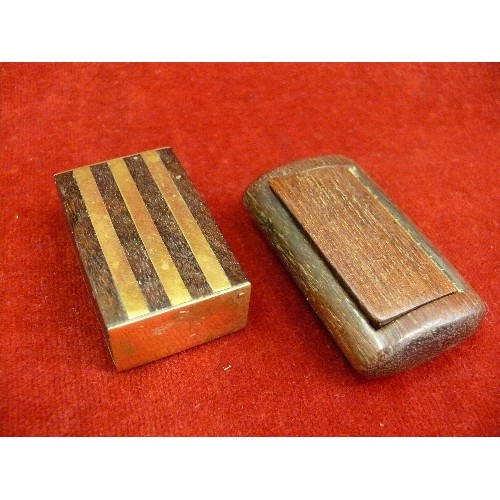 66 - Antique rosewood snuff box and a further snuff box with brass inlay