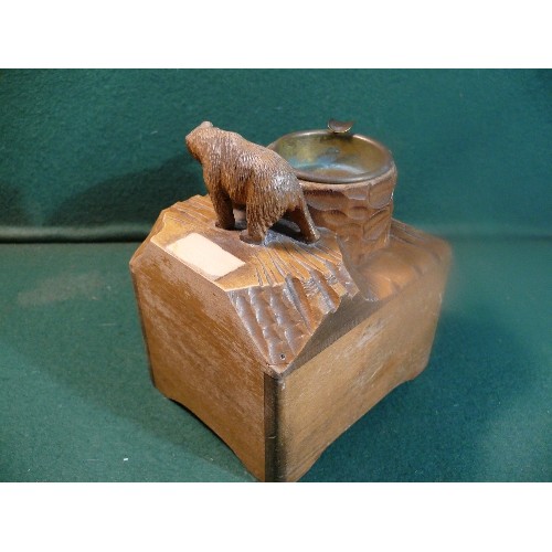 89 - Vintage Swiss musical cigarette dispenser ashtray with carved bear - plays 