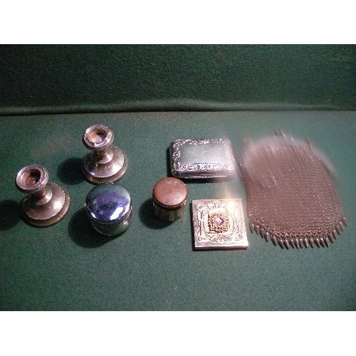 51B - Mixed lot of sterling silver and plated ware including a pair of silver candlesticks Birm 1927, a ci... 