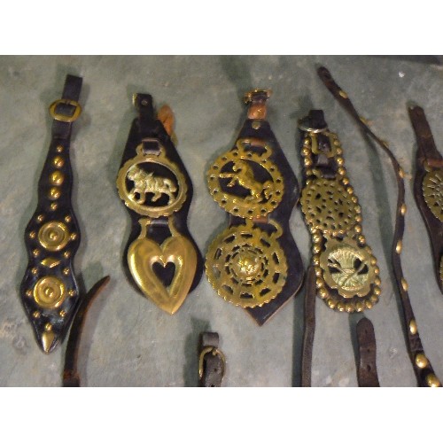 386 - 20 x single & double face piece straps and horse brasses, mostly Victorian or first half 20th Centur... 