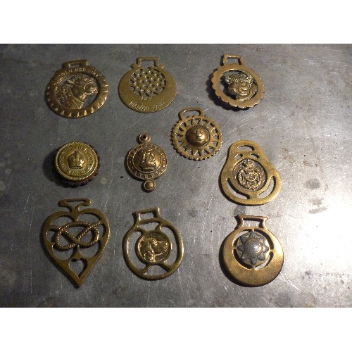 392 - A group of rare & interesting horse brasses including Edwardian Norfolk Constabulary bridle rosette ... 