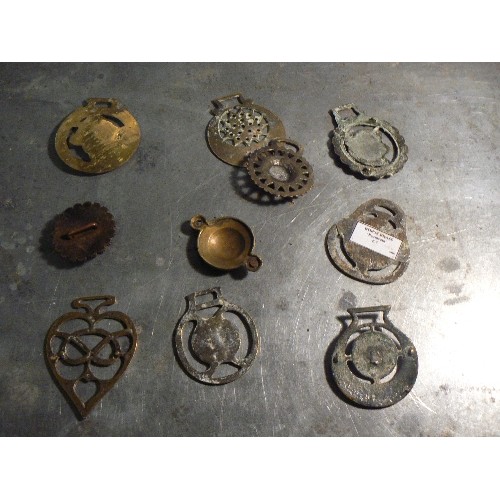 392 - A group of rare & interesting horse brasses including Edwardian Norfolk Constabulary bridle rosette ... 