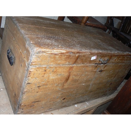 300 - Large Victorian pine chest with iron carrying handles