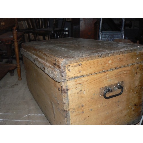 300 - Large Victorian pine chest with iron carrying handles