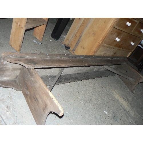 306 - A late 19th century pine bench - from a local chapel - 175cm