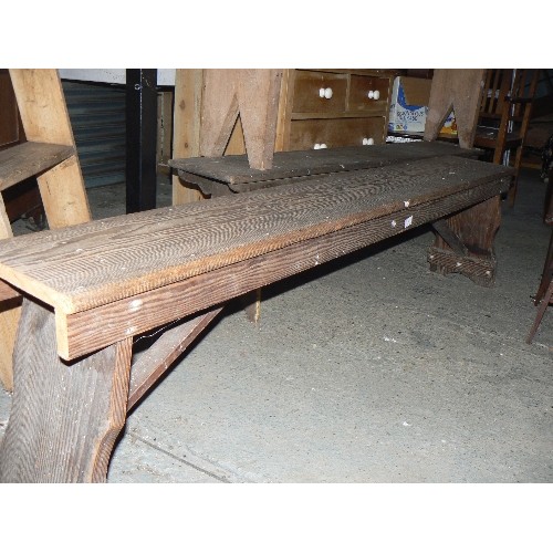 305 - A late 19th/ early 20th C pitch pine bench - from a local chapel - 186cm