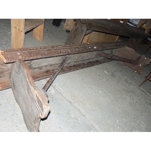 305 - A late 19th/ early 20th C pitch pine bench - from a local chapel - 186cm