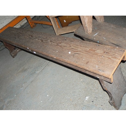 305 - A late 19th/ early 20th C pitch pine bench - from a local chapel - 186cm