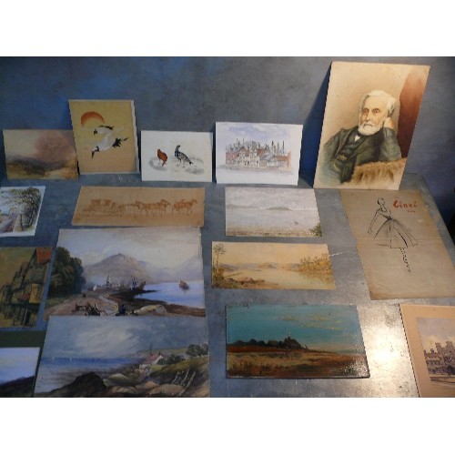 185 - 21 unframed watercolours and paintings from the 19th & early 20th Centuries. Includes a portrait of ... 