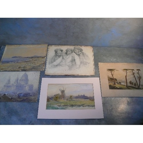 185 - 21 unframed watercolours and paintings from the 19th & early 20th Centuries. Includes a portrait of ... 