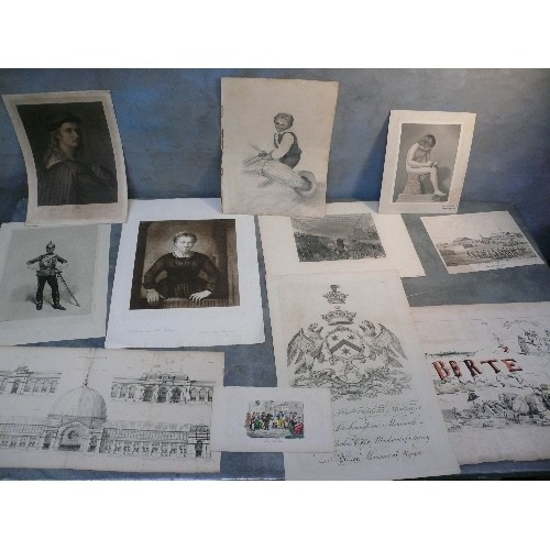 183 - Large quantity of miscellaneous prints, drawings & maps, 19th & early 20th Century. Includes drawing... 