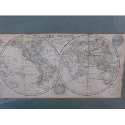 171 - Antique engraved map of the World by Sidney Hall, published by Whittaker & Co. Image size 30cm x 16c... 