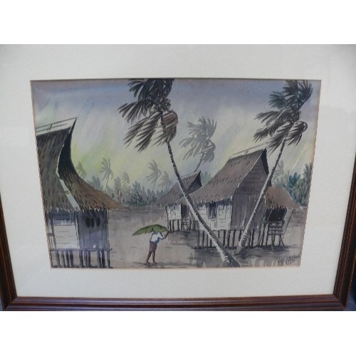 153A - Pair of mid 20th Century watercolours by Chinese artist Y P Chuan - one a monsoon village scene, the... 