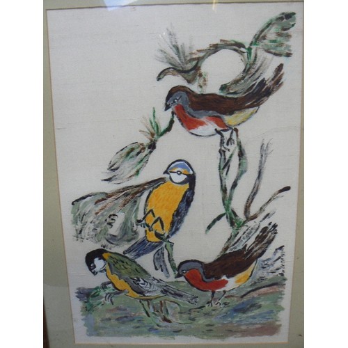 150 - An original painting of garden birds in acrylic - framed and glazed. Image size 47cm x 30cm together... 