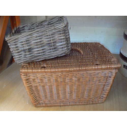 338 - Wicker hamper basket and a small wicker box basket