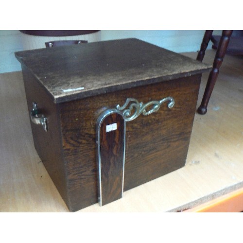 438 - Art Deco wooden coal box with metal lining