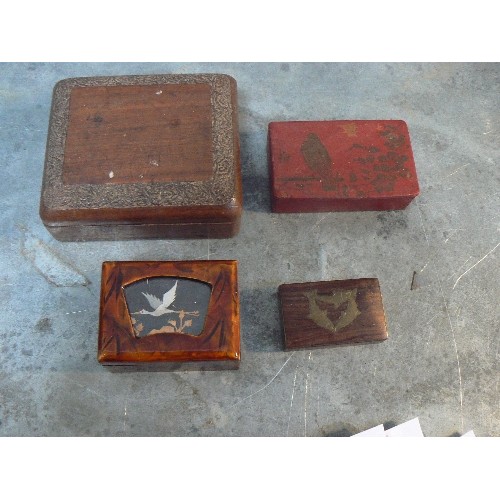 74 - Four vintage boxes including a 19th Century papier mache stamp box the lid decorated with an eagle a... 