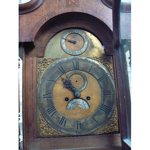 412 - An 18th Century oak cased Longcase Grandfather clock by John Dison of St Ives Cambs, circa 1770. Sil... 