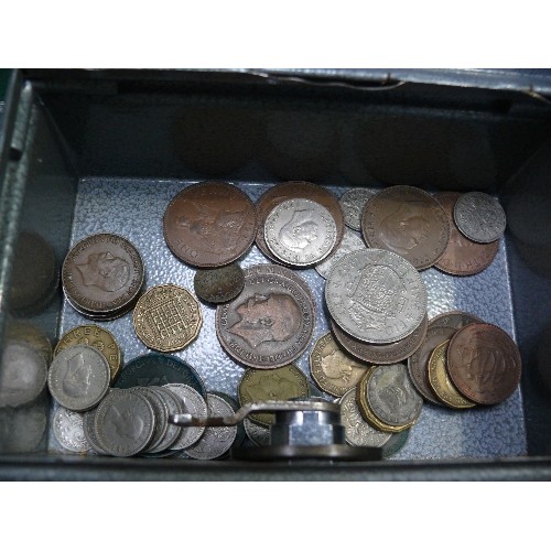 283 - Tin of British coins including Crowns :- 1953, 1960 x2, 1977 x 4, pennies (Victoria to Elizabeth II)... 